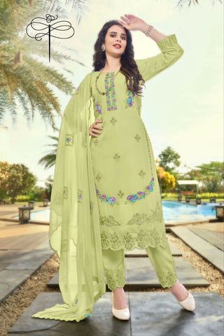 Jyoti Fashion Women's Pista Green Faux Georgette Heavy Embroidery and Moti Work Kurta Set - Distacart