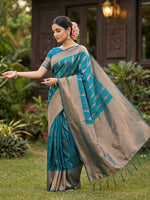 Thumbnail for Shree Shyam Fashion Rama Blue Silk Blend Saree - Distacart
