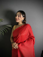 Thumbnail for Joban Fashion Red Banarasi Soft Lichi Silk Checks & Woven Saree