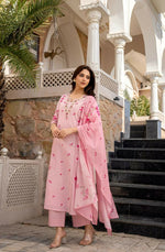 Thumbnail for The52 Pink Women's Beautiful Chanderi Fabric Printed Work Straight Kurta Pant and Dupatta Set - Distacart