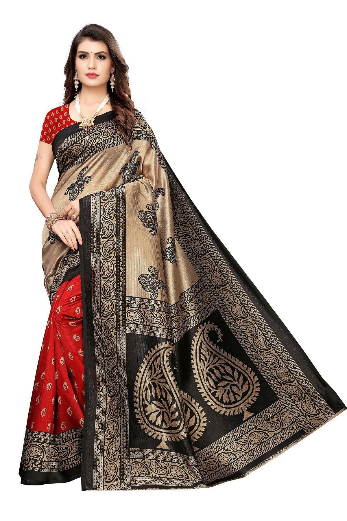 Vamika Red Printed Art Silk Saree - Distacart