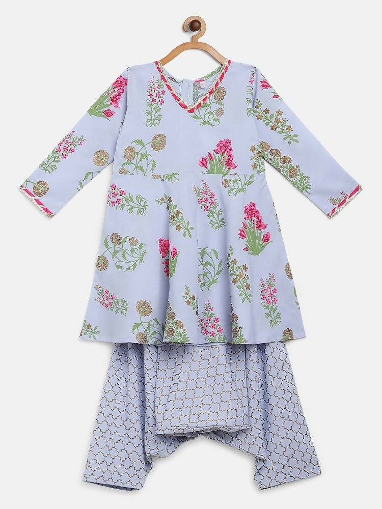 Ahalyaa Blue Crepe Printed Kids Kurta With Harem Pants For Girls - Distacart