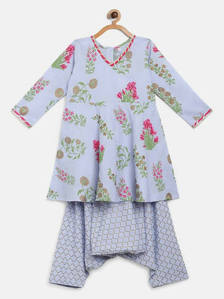 Ahalyaa Blue Crepe Printed Kids Kurta With Harem Pants For Girls - Distacart