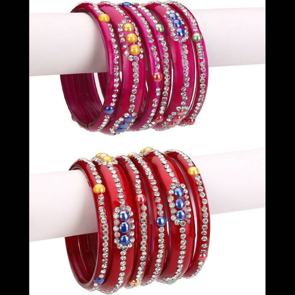Afast Bridal Wedding & Party Fashionable Colorful Glass Bangle/Kada Set, Pack Of 12 - Red, Pink - Distacart