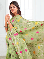 Thumbnail for Astita Linen Cotton Light Green Saree