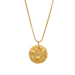 Thumbnail for Nuyug 18K Gold-Plated Pearl Embellished Minimal Chain Textured Surface Floral Pendant Necklace
