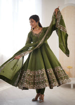 Thumbnail for Teeya Creation Green Roman Silk Embroidery Work Party Wear Long Gown - Distacart