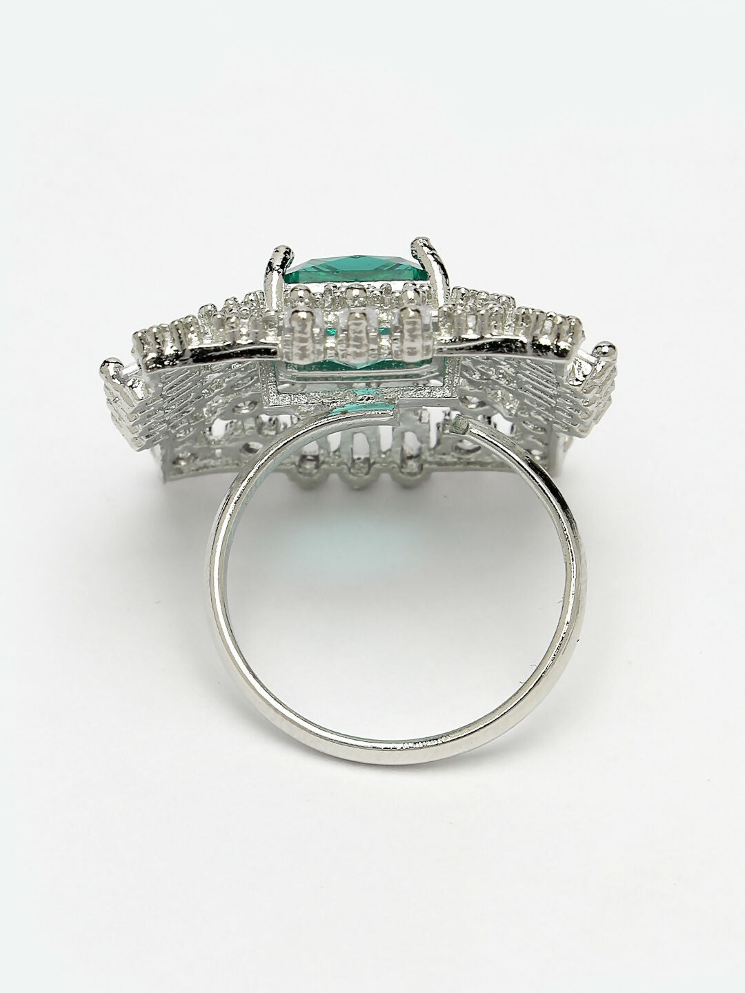 NVR Women's Green & Silver CZ-Studded Square-Shaped Adjustable Finger Ring - Distacart