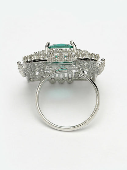 NVR Women's Green & Silver CZ-Studded Square-Shaped Adjustable Finger Ring - Distacart