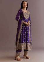 Thumbnail for Teeya Creation Purple Color Chinnon Silk Embroidery Work Gown - Distacart