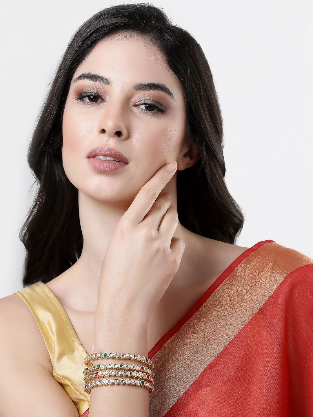 NVR Women Set of 4 Gold Plated Kundan Studded Bangles - Distacart