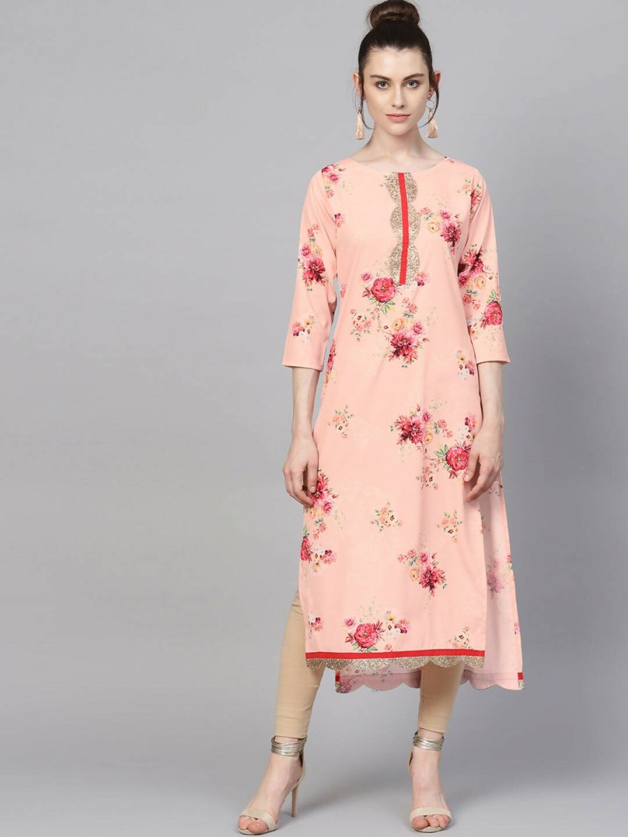 Ahalyaa Peach Crepe Digital Print Kurta - Distacart