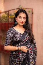 Thumbnail for Black Silk Blend Ethnic Motifs Saree with Unstitched Blouse - Hiral Fashion - Distacart