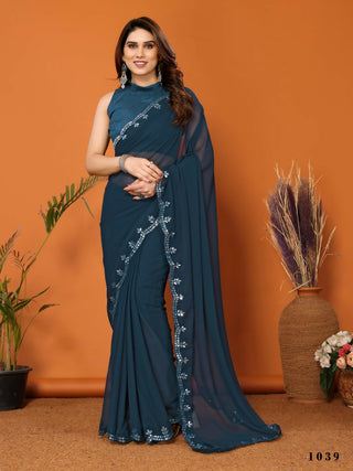 Partywear Designer Rama Georgette Fancy Saree - Starwalk - Distacart