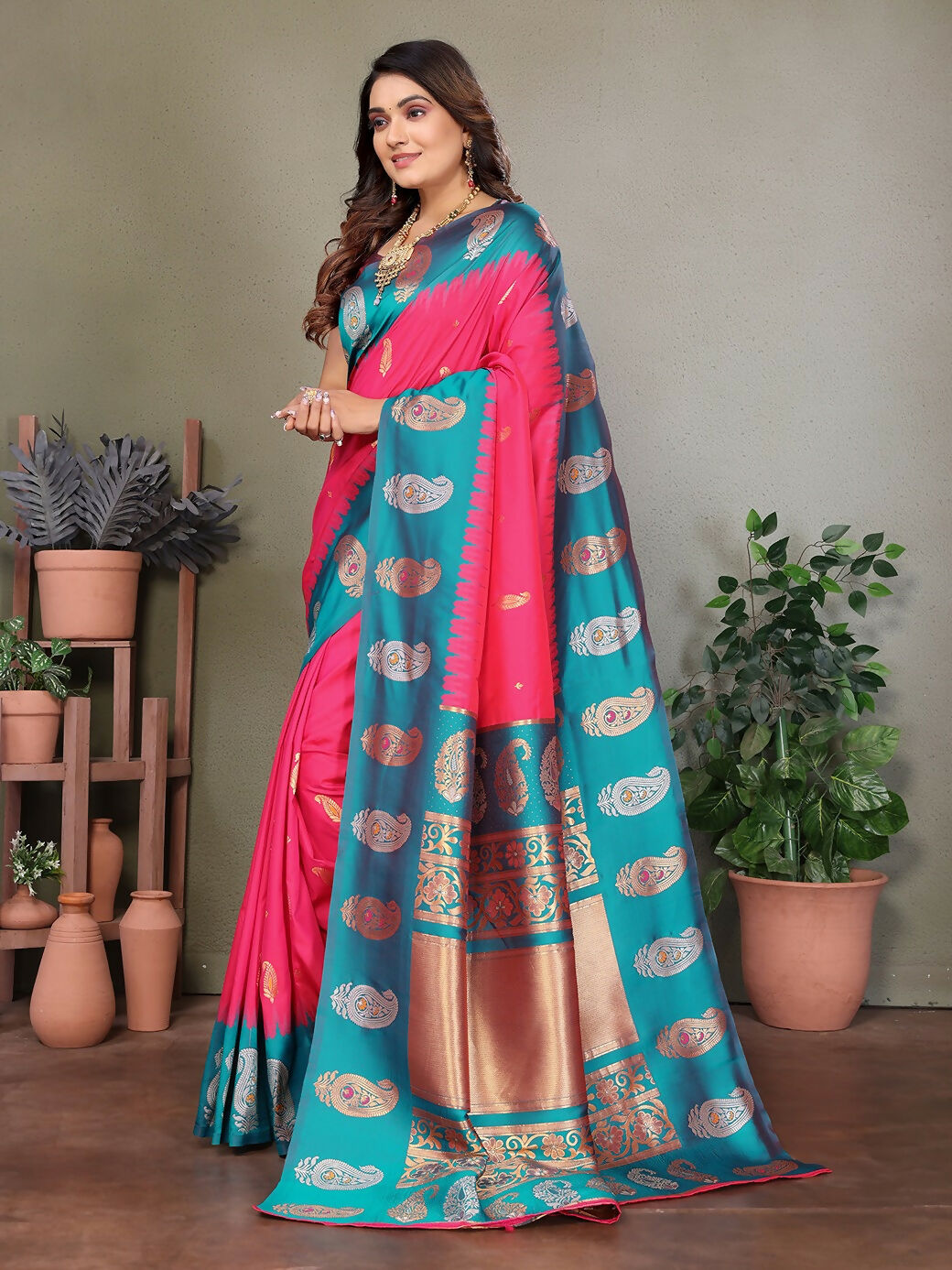 Joban Fashion Banarasi Pink ButtiSoft Silk Saree