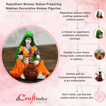 Thumbnail for eCraftIndia Rajasthani Lady Using Makhan Handi Polyresin Statue - Dista