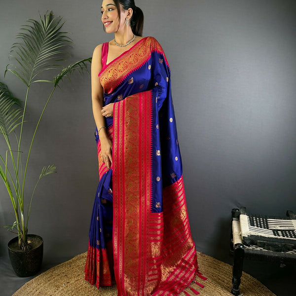 Joban Fashion Banarasi Navy Blue Woven Soft Silk Saree - Distacart