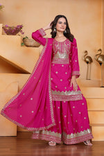 Thumbnail for Joban Fashion Pink Silk Embroidered Sharara Set - Distacart