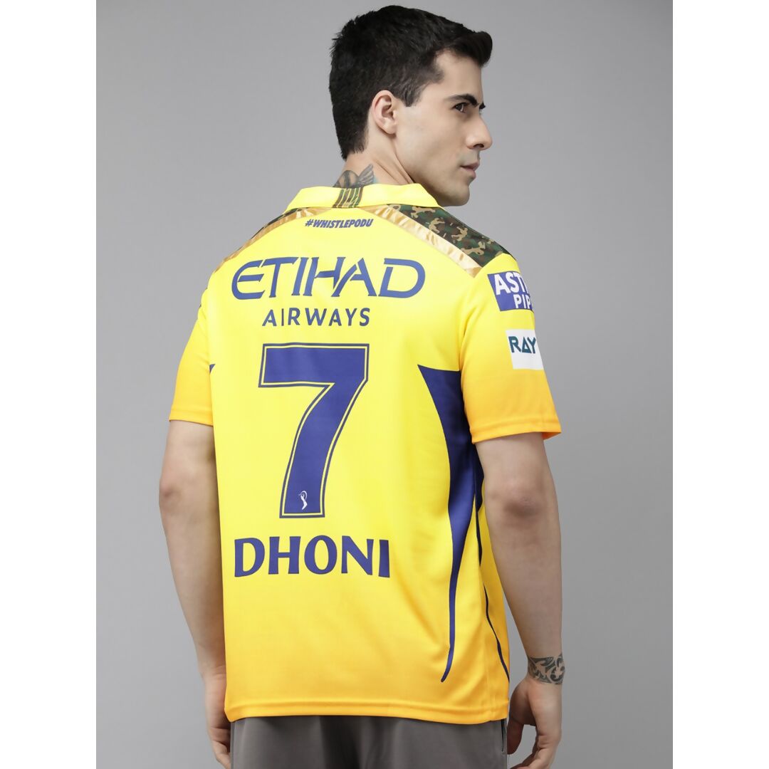 playR Men Sports Printed Polo Collar Dri-FIT CSK Fan 7 Dhoni T-shirt IPL, T20 - Distacart
