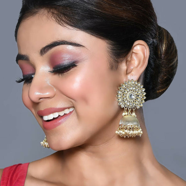 Joban Fashion Women Kundan Pearl Golden White Earrings - Distacart