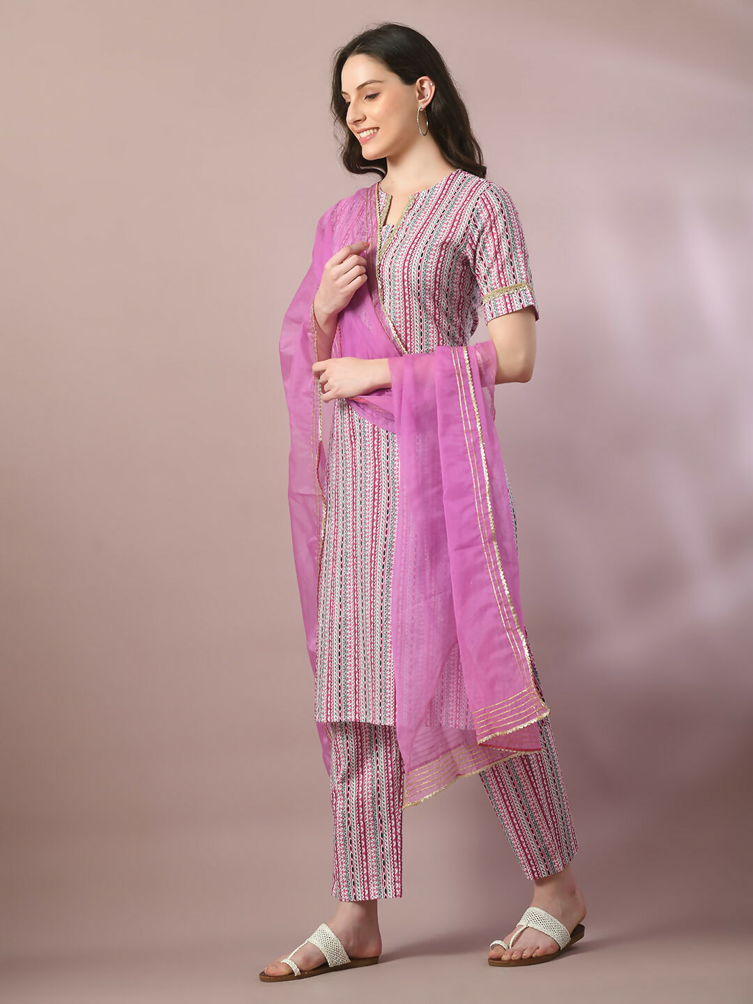 Myshka Women's Multi Printed Cotton Straight Party Kurta Set With Dupatta - Distacart