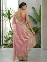 Thumbnail for Joban Fashion Pink Fandy Satin Silk Party Wear Sarees - Distacart