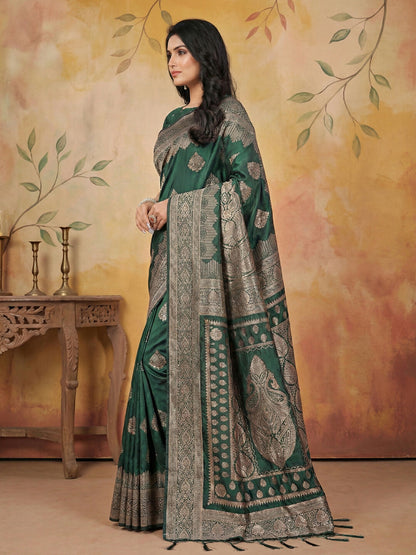 Shree Shyam Fashion Green Silk Blend Saree - Distacart