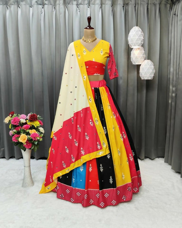 Preksha Creation Indian Festive Butter Soft Silk With Digital Print And Real Mirror Work Women Lehenga Choli - Yellow - Distacart