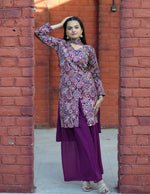 Thumbnail for Joban Fashion Wine Silk Embroidered Sharara Set - Distacart