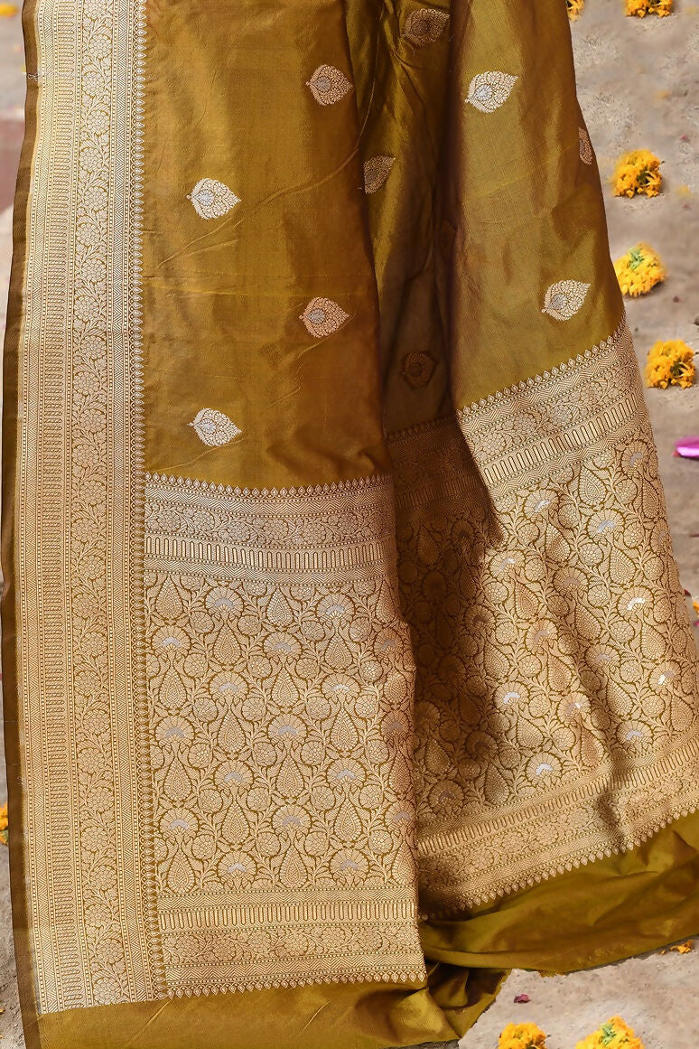 Joban Fashion Olive Pure Katan Pure Handloom Banarasi Silk Saree