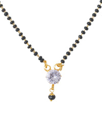 Thumbnail for NVR Women's's Set of 2 Black Gold-Plated Beaded Mangalsutra With Ad Stone - Distacart