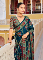 Thumbnail for Monjolika Fashion Silk Blend Teal Printed Saree - Distacart