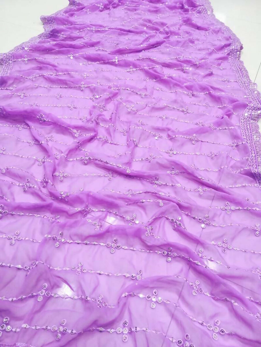 Jyoti Fashion Beautiful Lavender Sequence with Thread Embroidery work Faux Georgette Lehenga Choli with Dupatta - Distacart