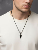 Thumbnail for NVR Men's Black Arrow Shaped Rhodium Plated Pendant with Chain - Distacart
