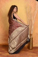 Thumbnail for Very Much Indian Modal Silk Ajrakh Handblock Printed Natural Dyes With Designer Border Saree - Red - Distacart