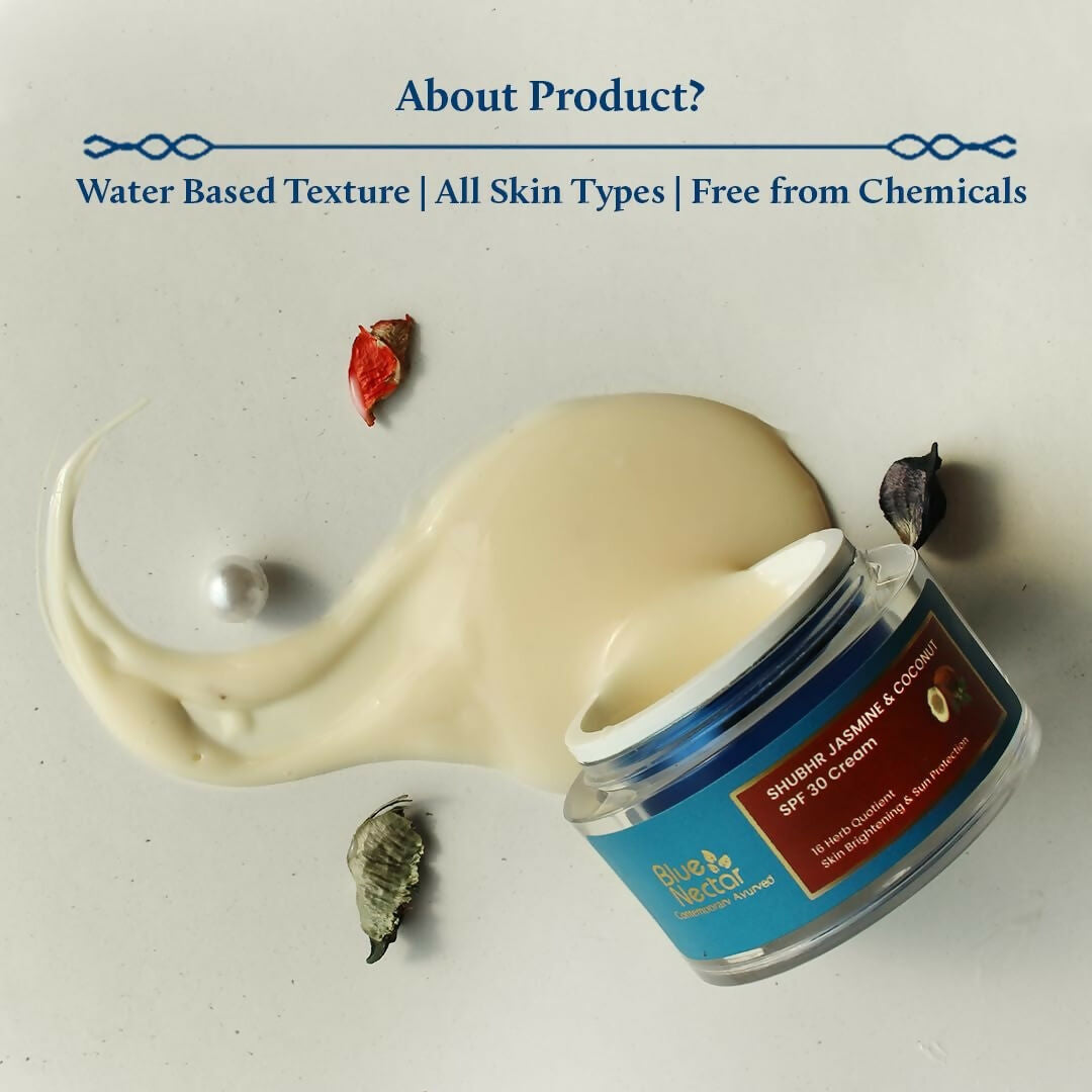 Blue Nectar Shubhr Jasmine & Coconut SPF 30 Sunscreen Face Cream for Plant Based Sun Protection - Distacart