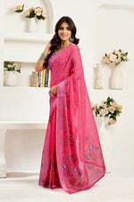 Thumbnail for Vastranavya Pink Digital Printed Linen Ready To Wear Designer Saree with Unstitched Blouse - Distacart