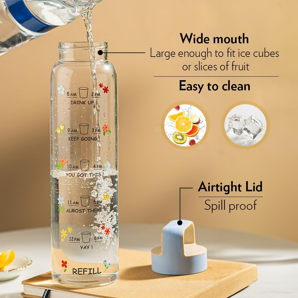 Borosil Neo Motivational Time Marker Bottle with Husk Lid - Dista