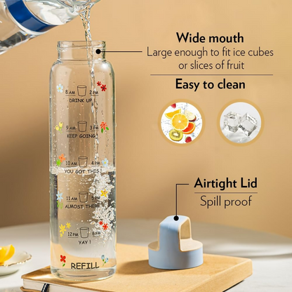 Borosil Neo Motivational Time Marker Bottle with Husk Lid - Dista