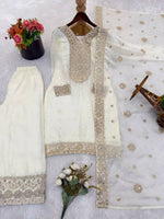 Thumbnail for Teeya Creation White Color Fendy Silk Embroidery Work Wedding Wear Salwar Suit - Distacart
