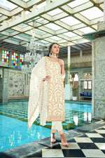 Thumbnail for Jyoti Fashion Women's White Faux Georgette Heavy Embroidery and Moti Work Kurta Set - Distacart