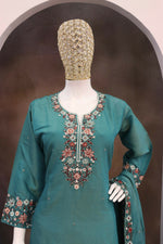 Thumbnail for Anaita Turquoise Simar with Embroidery Multi & Zarkhan Work Readymade Palazzo suit - Distacart