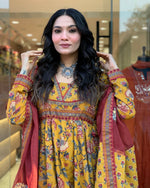Thumbnail for The52 Women's Beautiful Cotton Fabric Printed Work Flared Kurta Palazzo and Dupatta Set - Distacart