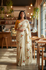 Thumbnail for Teeya Creation Cream Rangoli Silk Embroidery Work Party Wear Designer Saree - Distacart