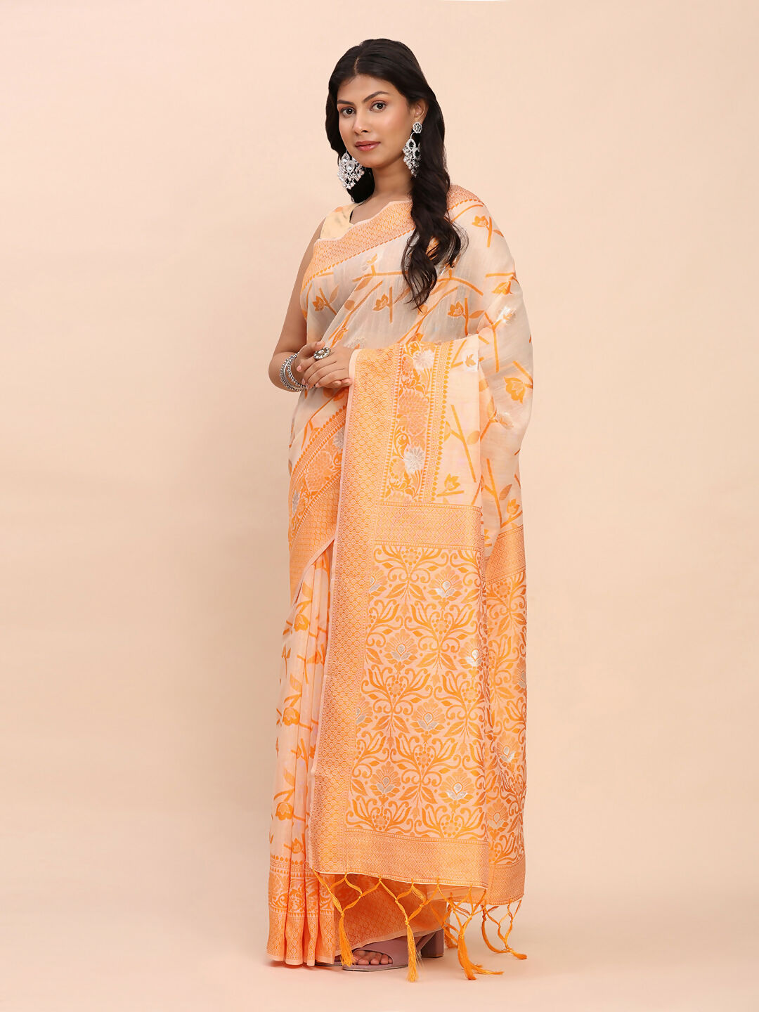 Astita Linen Cotton Orange Saree