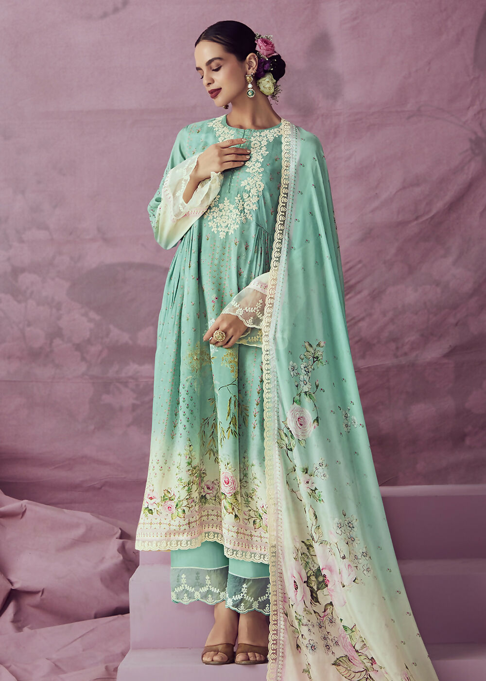 Aqua Green Muslin Cotton Printed Trendy Salwar Kurta Set - Emponline - Distacart