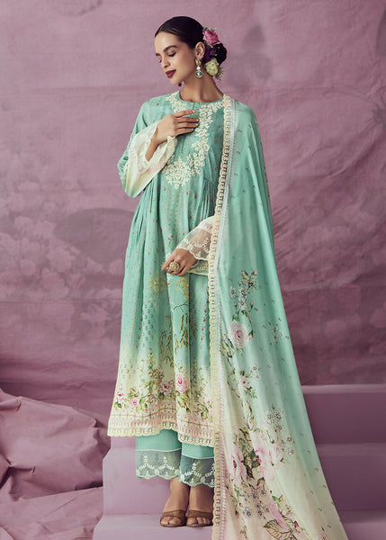 Aqua Green Muslin Cotton Printed Trendy Salwar Kurta Set - Emponline - Distacart