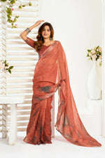 Thumbnail for Vastranavya Brown Digital Printed Linen Ready To Wear Designer Saree with Unstitched Blouse - Distacart