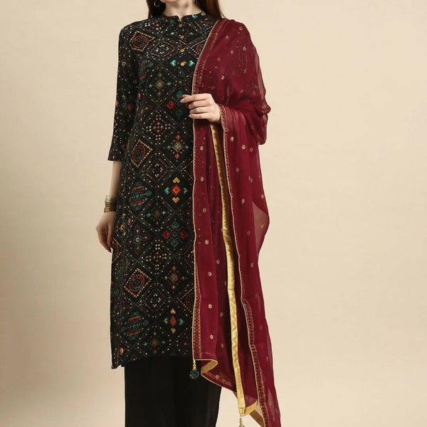 Anouk Women Black Ethnic Motifs Printed Kurta with Palazzos & With Dupatta - Distacart