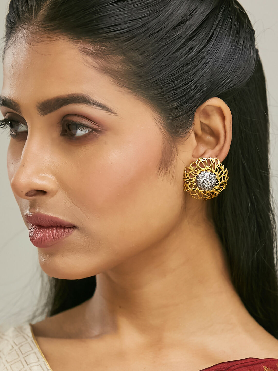 Nuyug 22k Gold Plated Filigree Statement Studs